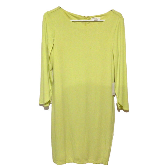 NWT Calvin Klein Neon Yellow Flutter Sleeve Sheath Dress Women’s Size 4 - Picture 1 of 3